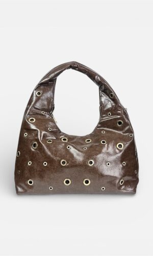 borsa mezza luna borchie over marrone ,nero MYRA