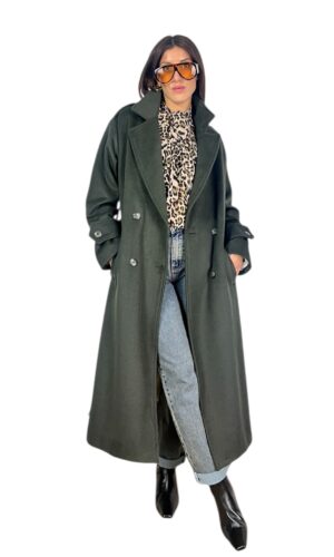 cappotto over lungo doppio petto cinta militare,moro MYRA