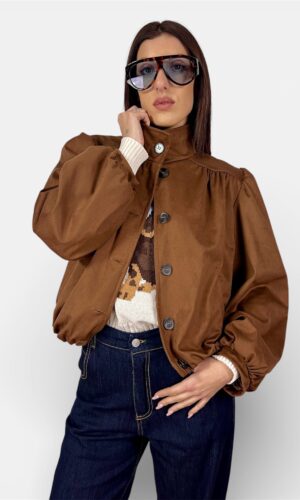 giacca ecodaino collo bottoni tabacco,beige by MYRA