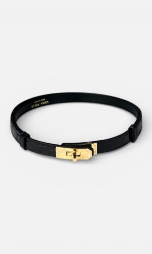 cinta vera pelle regolabile lucchetto animalier nero,rosso,marrone,cuoio MYRA - coccodrillo nero