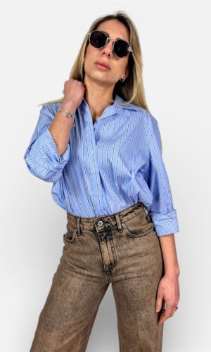 camicia rigata celeste,bianco,giallo by MYRA