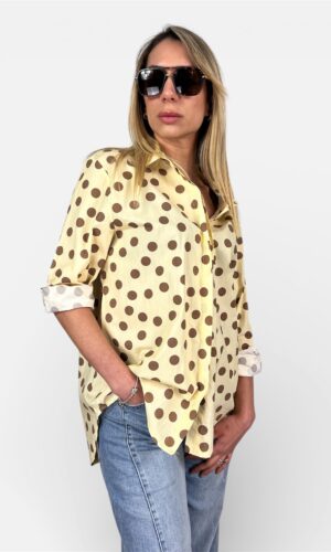 camicia pois cotone giallo,rosa by MYRA