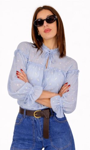 Blusa Chiffon Microfiori Ricamati marrone,burro,celeste SUSY MIX