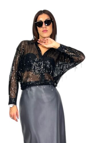 camicia paillettes nera TAKE TWO