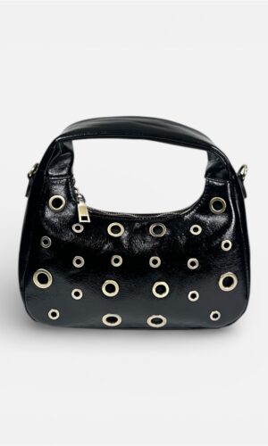 borsa mezza luna con borchie nero,marrone,rosa,cuoio,bianco MYRA