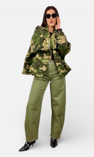 pantalone jeans balloon verde,beige by MYRA