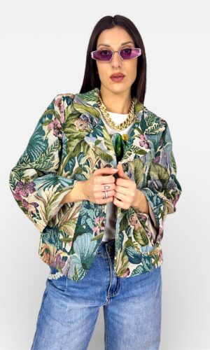 giacca floreale cappetta beige,verde by MYRA