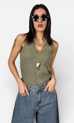 Canotta Costine Scollo V marrone,nero,grigio,militare,bianco KONTATTO