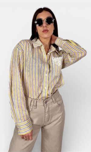 Camicia Oversize Righe Taschino in Pizzo rosa,giallo SUSY MIX