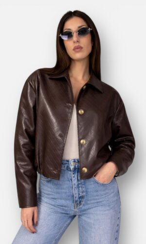 Bomber Cropped Ecopelle Texture Geometrica SUSY MIX