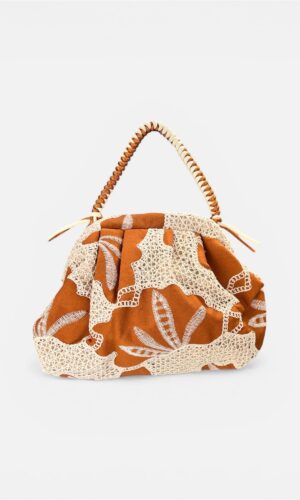 Mini Clutch Cotone Ricamato militare,marrone,tabacco by MYRA