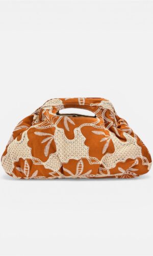 Clutch Cotone Ricamato militare,tabacco,marrone by MYRA