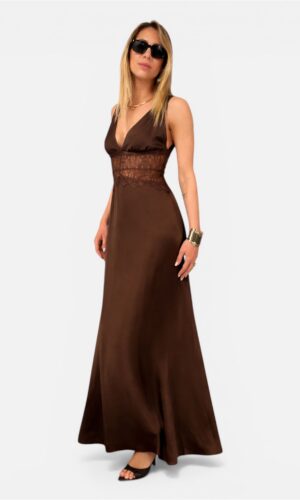 Abito Lungo Raso Intarsio Pizzo by MYRA