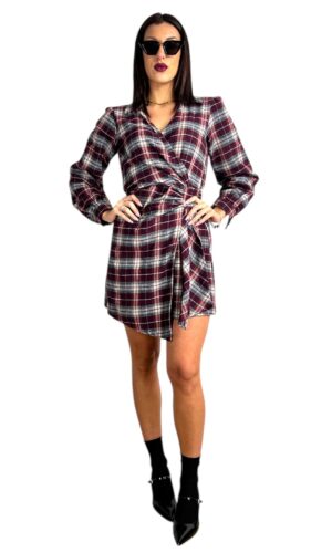 abito corto check nero,vino MYRA