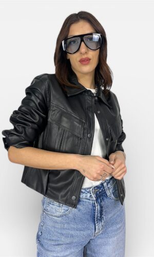giubbino simil pelle camicia moro,nero MYRA