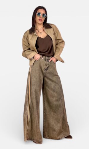 jeans palazzo ampio con banda laterale,MYRA