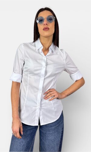 camicia slim cotone celeste,bianco by MYRA