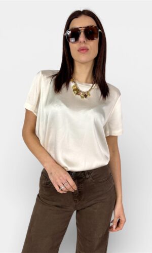 T-Shirt Viscosa Lucida marrone,olio,celeste,avorio,arancio,lime,militare by MYRA