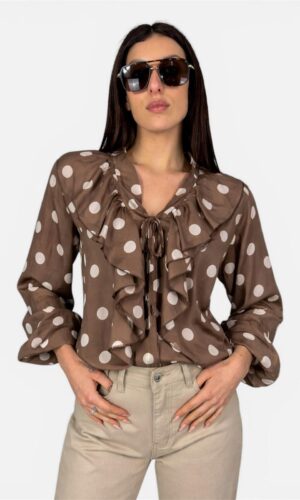 Blusa Pois Volant marrone,bianco by MYRA