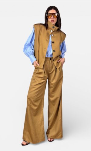 Completo Gilet Collo Alto & Pantalone Palazzo cuoio,militare,burro by MYRA