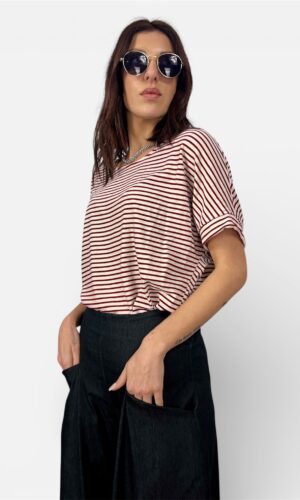 maglia t-shirt rigata bottoni rossa,blu,moro, KARMA