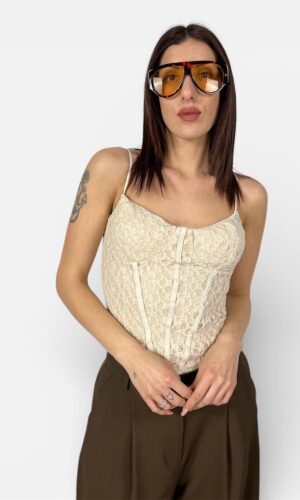 Top bustino in pizzo nero,moro,beige By MYRA