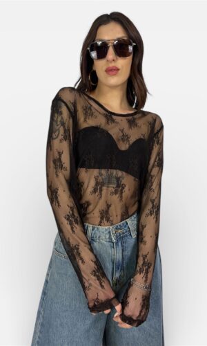maglia velata in pizzo moro,nera,vino DIXIE