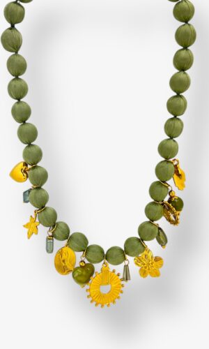 Collana sfere ciondoli nero,salvia,beige,vino by MYRA