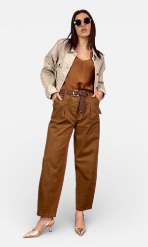 pantalone carrot cotone nero,tabacco by MYRA