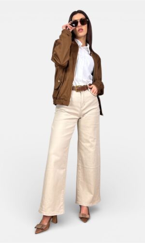 pantalone denim wide leg cuciture beige by MYRA
