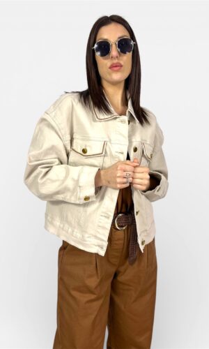 giubbino denim beige cuciture by MYRA