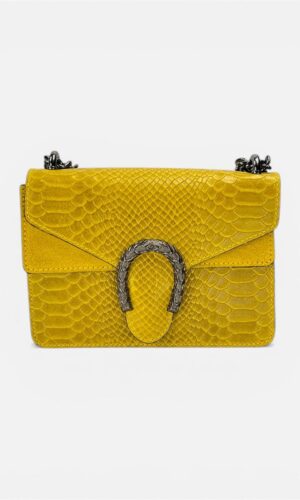 Borsa Gipsy Vera Pelle Effetto Pitonato Fibbia Gioiello lime,cuoio by MYRA