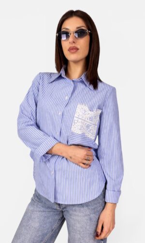 Camicia Cotone Righe Inserto Pizzo Taschino Schiena SUSY MIX