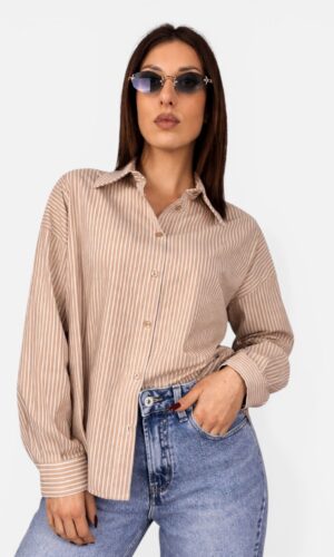 Camicia Over Righe tabacco,lime,rosa IMPERIAL