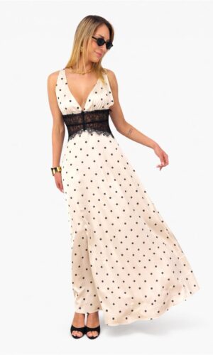 Abito Pois Lungo Raso Intarsio Pizzo by MYRA